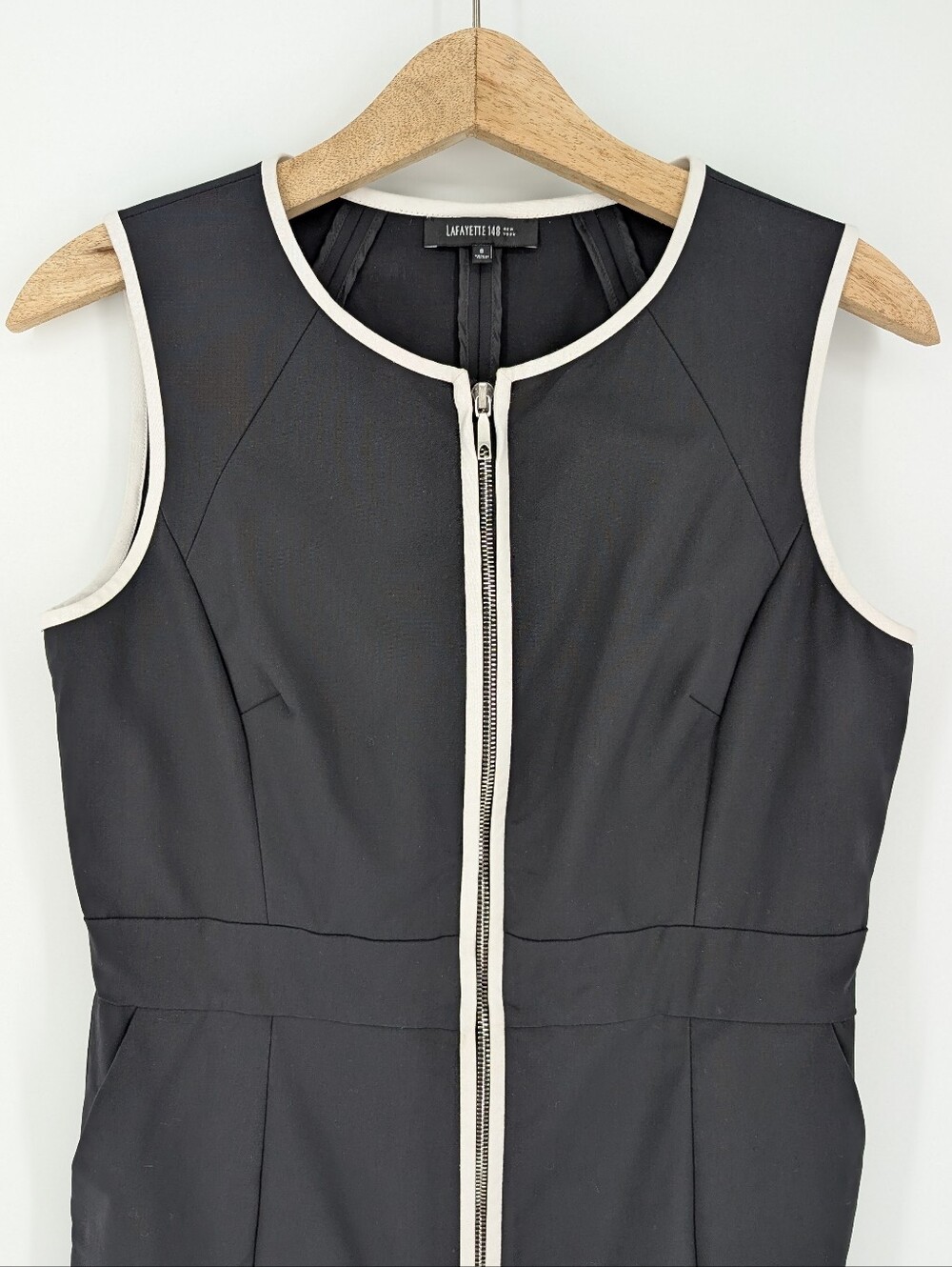LAFAYETTE 148 New York Sleeveless Zip Front Sheath Dress Black White 8 Office - Picture 3 of 6